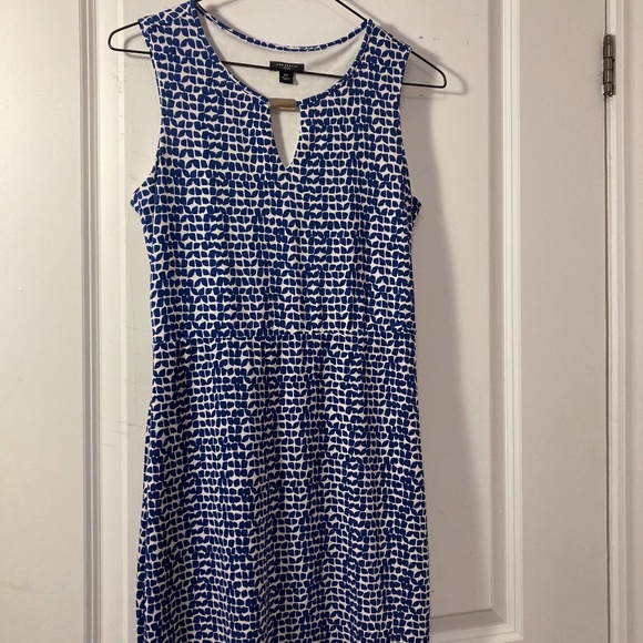 Ann Taylor 0P Blue and White Belted Dress with Front Decoration - Picture 2 of 4